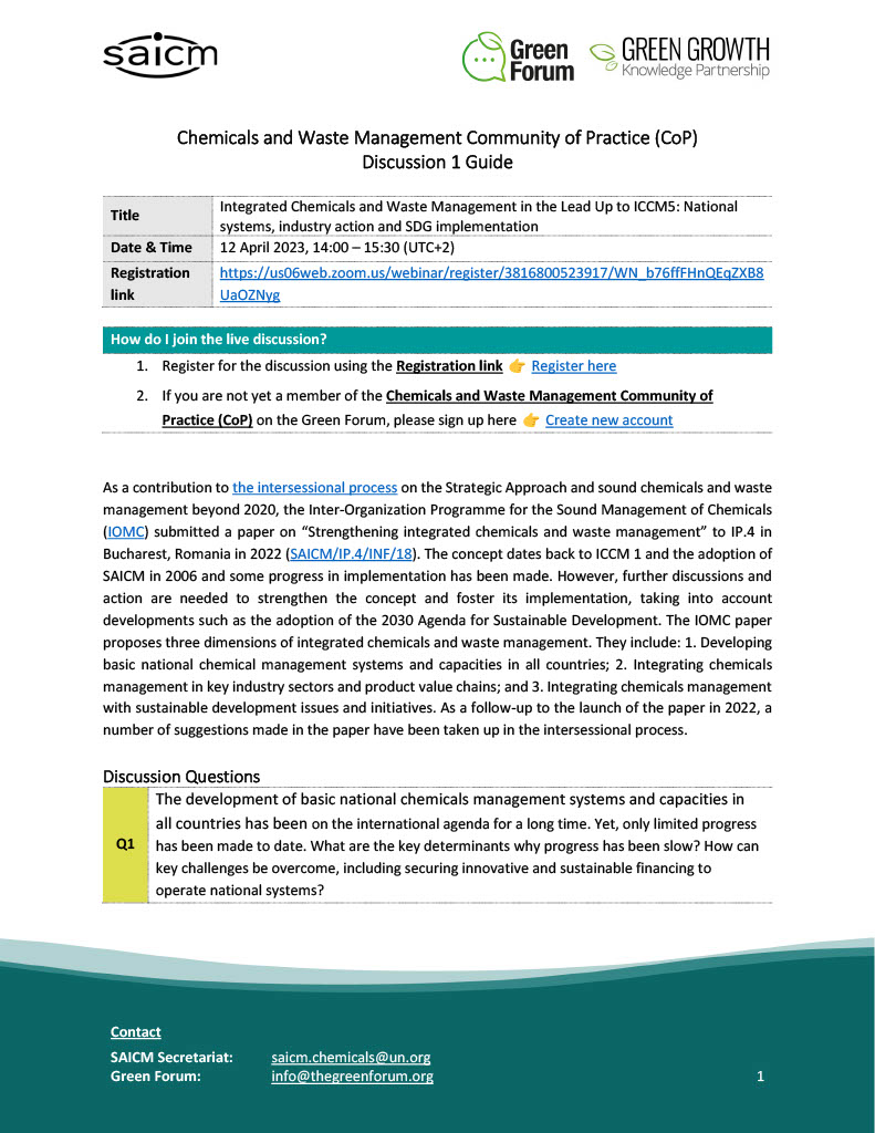 Chemicals and Waste Management CoP Discussion 1 Guide