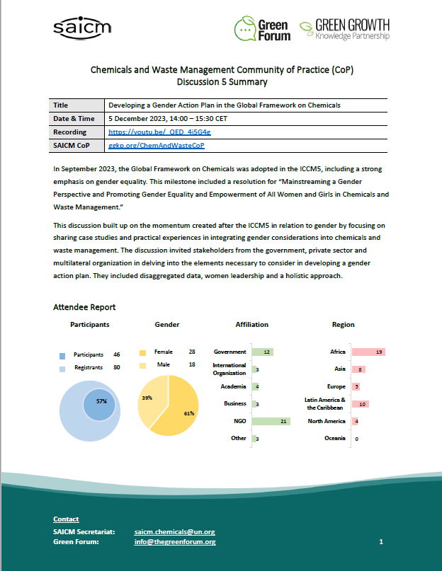 Screenshot Discussion 5 - Developing a Gender Action Plan in the Global Framework on Chemicals