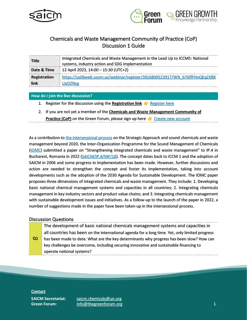 Chemicals and Waste Management CoP Discussion 1 Guide